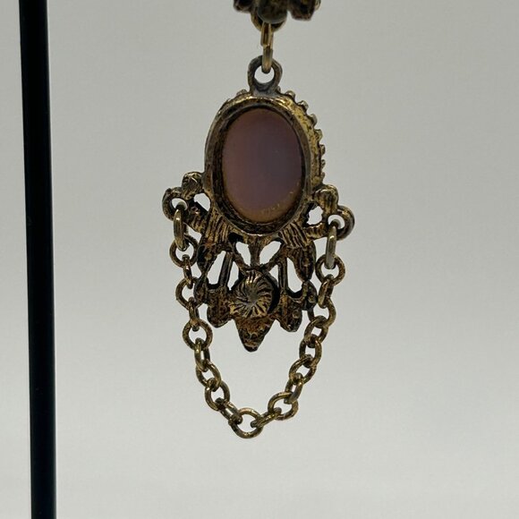 Vintage Gold Tone Drop Earrings Lavender Cabochons & Chain Dangles Elegant Retro - Picture 15 of 15